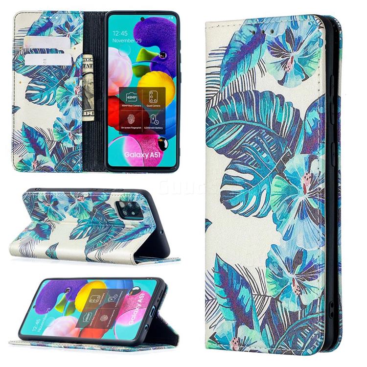 Blue Leaf Slim Magnetic Attraction Wallet Flip Cover for Samsung Galaxy A51 4G