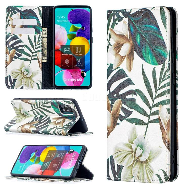 Flower Leaf Slim Magnetic Attraction Wallet Flip Cover for Samsung Galaxy A51 4G