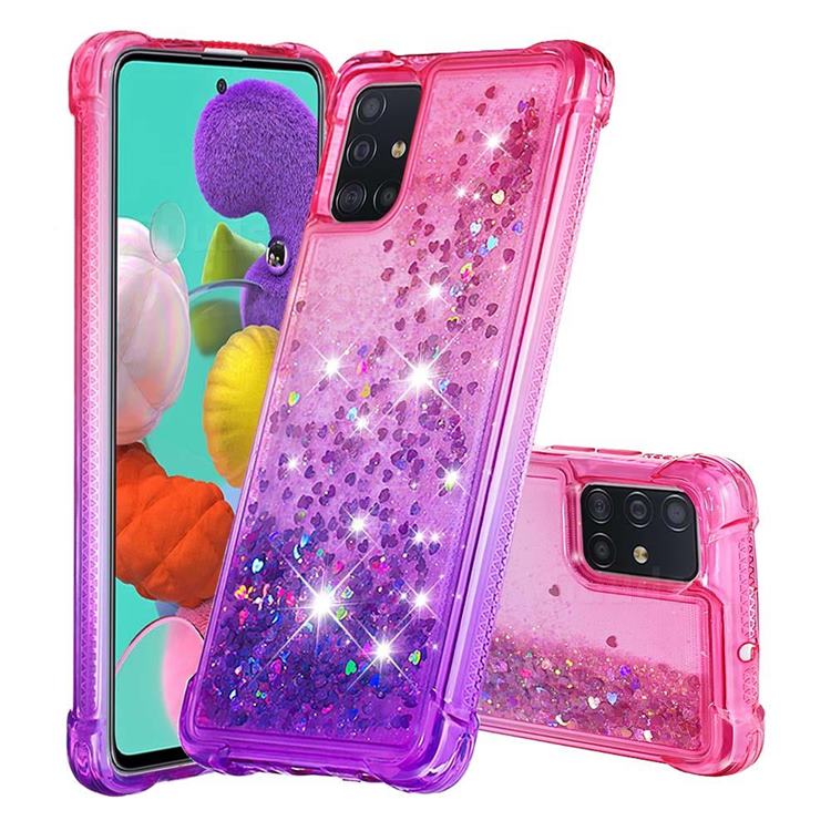 Rainbow Gradient Liquid Glitter Quicksand Sequins Phone Case for Samsung Galaxy A51 4G - Pink Purple