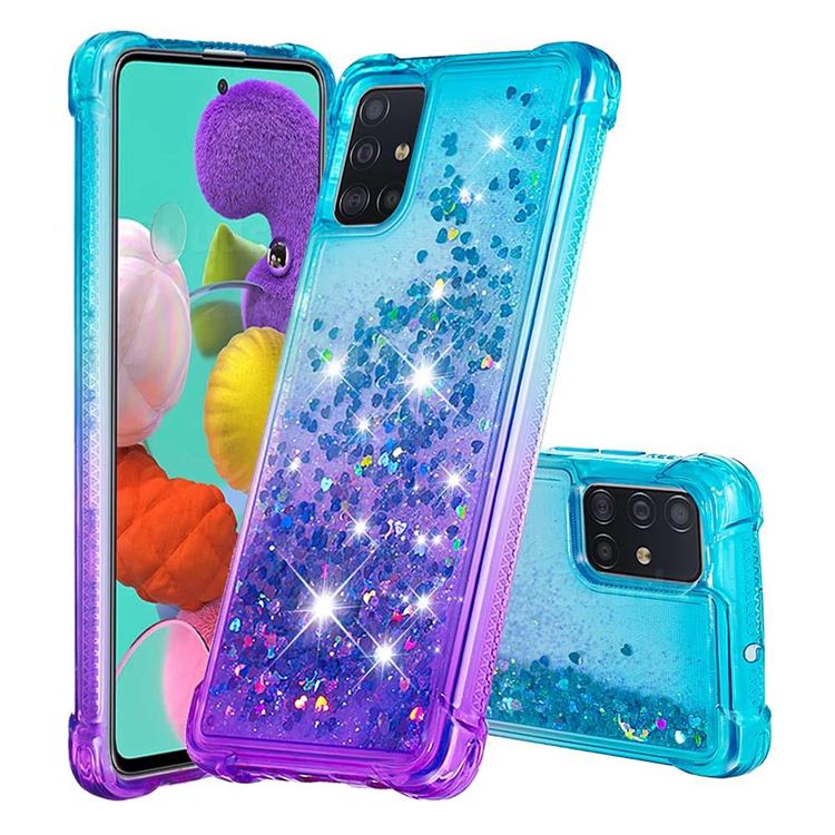Rainbow Gradient Liquid Glitter Quicksand Sequins Phone Case for Samsung Galaxy A51 4G - Blue Purple
