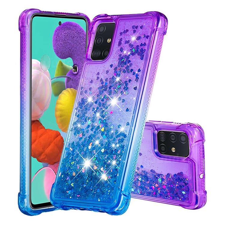 Rainbow Gradient Liquid Glitter Quicksand Sequins Phone Case for Samsung Galaxy A51 4G - Purple Blue