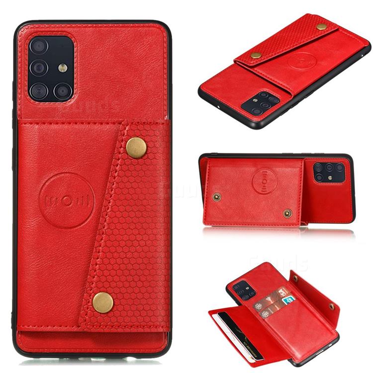Retro Multifunction Card Slots Stand Leather Coated Phone Back Cover for Samsung Galaxy A51 4G - Red