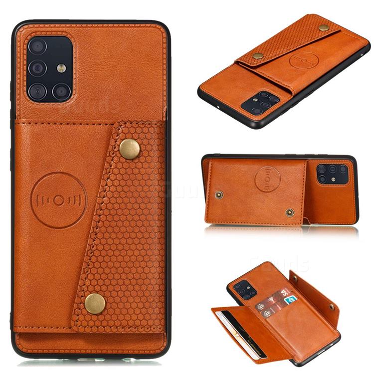 Retro Multifunction Card Slots Stand Leather Coated Phone Back Cover for Samsung Galaxy A51 4G - Brown