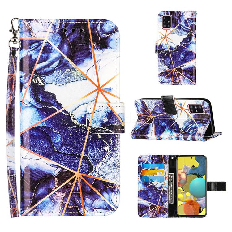 Starry Blue Stitching Color Marble Leather Wallet Case for Samsung Galaxy A51 4G