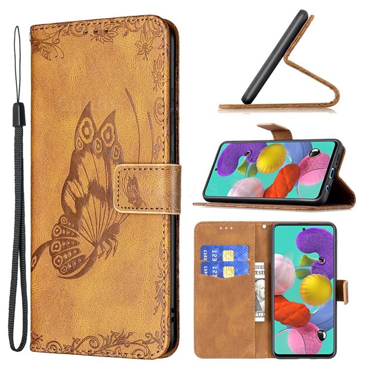 Binfen Color Imprint Vivid Butterfly Leather Wallet Case for Samsung Galaxy A51 4G - Brown