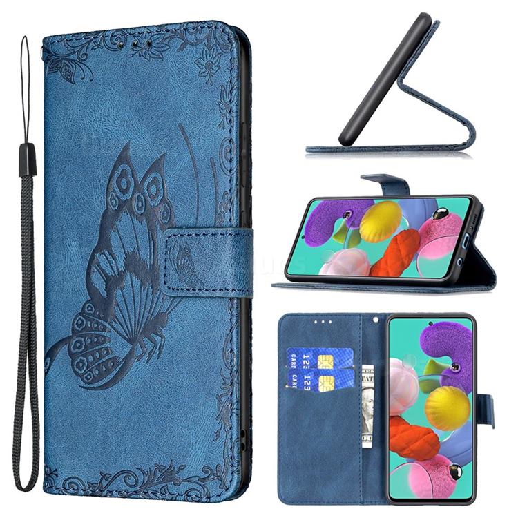 Binfen Color Imprint Vivid Butterfly Leather Wallet Case for Samsung Galaxy A51 4G - Blue