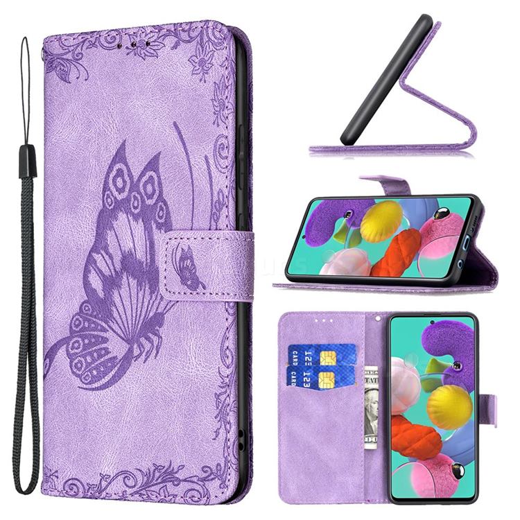 Binfen Color Imprint Vivid Butterfly Leather Wallet Case for Samsung Galaxy A51 4G - Purple