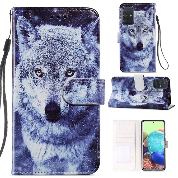 White Wolf Smooth Leather Phone Wallet Case for Samsung Galaxy A51 4G