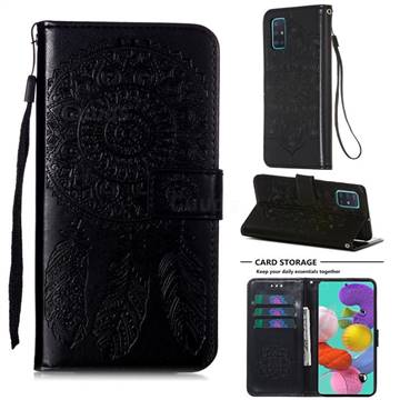 Embossing Dream Catcher Mandala Flower Leather Wallet Case for Samsung Galaxy A51 4G - Black