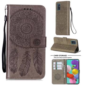 Embossing Dream Catcher Mandala Flower Leather Wallet Case for Samsung Galaxy A51 4G - Gray