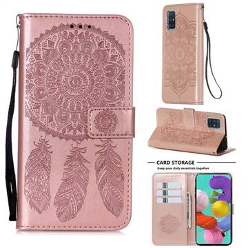 Embossing Dream Catcher Mandala Flower Leather Wallet Case for Samsung Galaxy A51 4G - Rose Gold