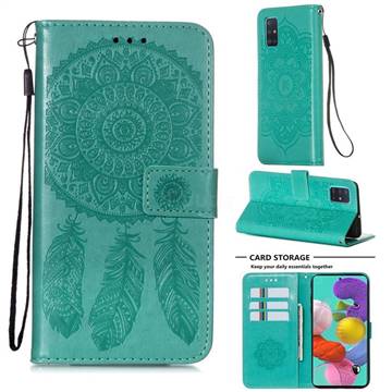 Embossing Dream Catcher Mandala Flower Leather Wallet Case for Samsung Galaxy A51 4G - Green