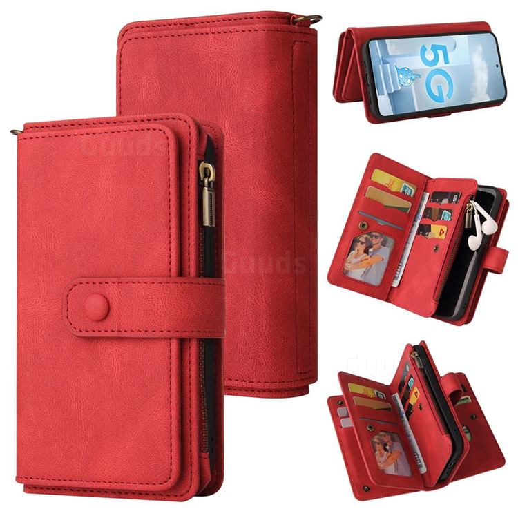 Luxury Multi-functional Zipper Wallet Leather Phone Case Cover for Samsung Galaxy A51 4G - Red