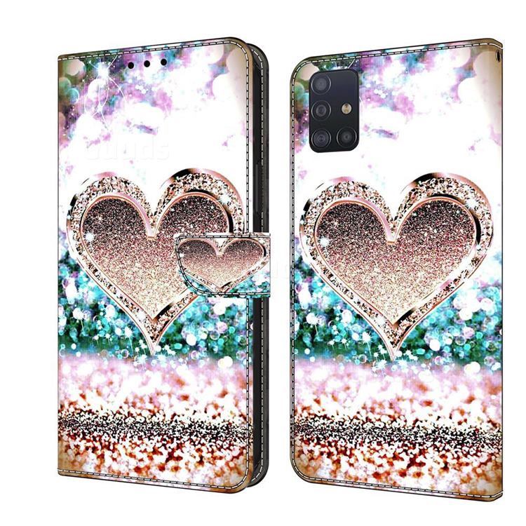 Pink Diamond Heart Crystal PU Leather Protective Wallet Case Cover for Samsung Galaxy A51 4G