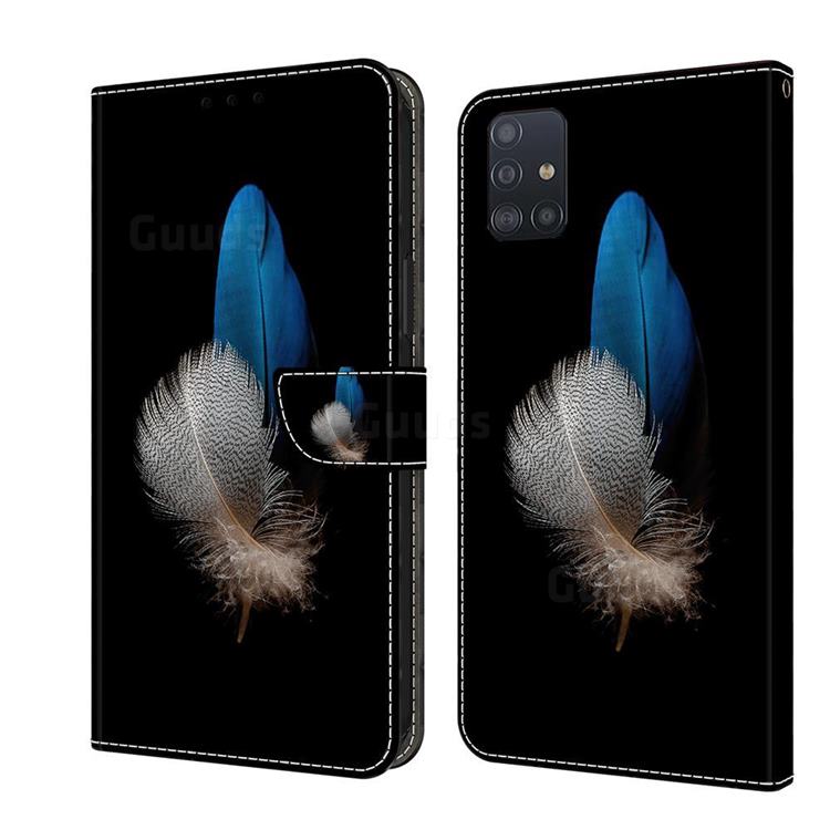White Blue Feathers Crystal PU Leather Protective Wallet Case Cover for Samsung Galaxy A51 4G