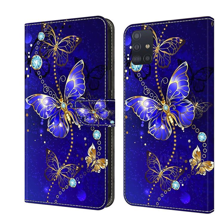 Blue Diamond Butterfly Crystal PU Leather Protective Wallet Case Cover for Samsung Galaxy A51 4G