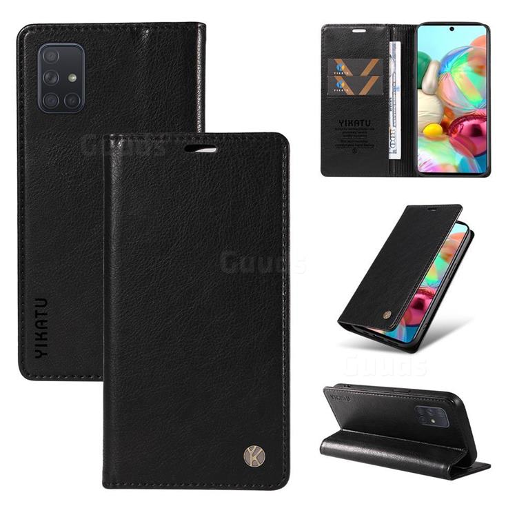 YIKATU Litchi Card Magnetic Automatic Suction Leather Flip Cover for Samsung Galaxy A51 4G - Black
