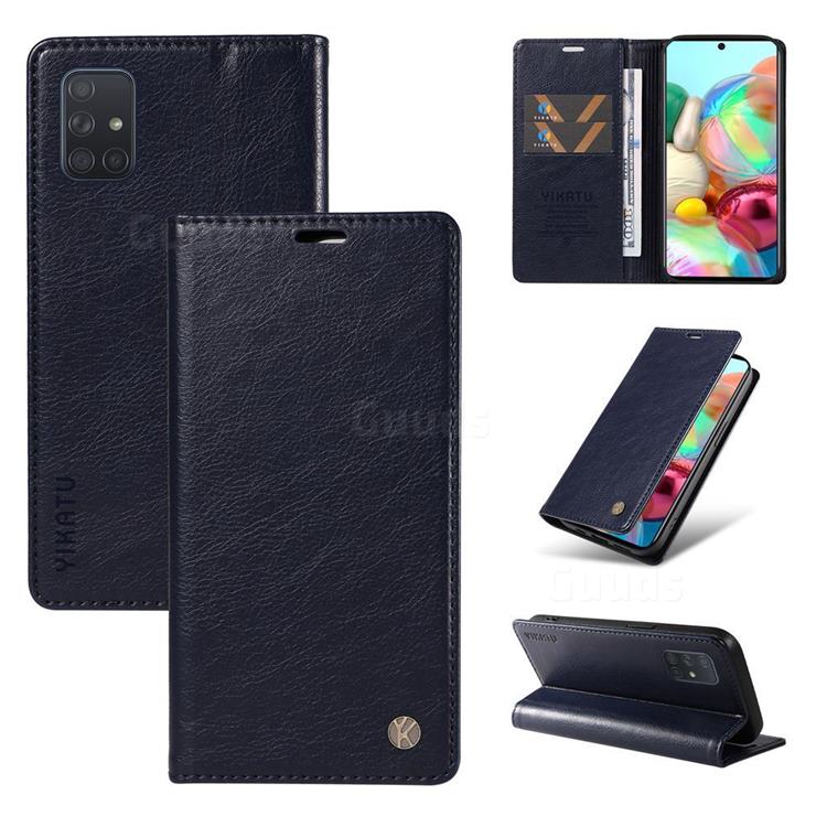 YIKATU Litchi Card Magnetic Automatic Suction Leather Flip Cover for Samsung Galaxy A51 4G - Navy Blue