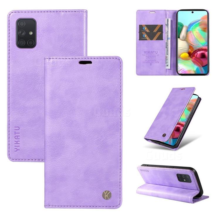 YIKATU Litchi Card Magnetic Automatic Suction Leather Flip Cover for Samsung Galaxy A51 4G - Purple