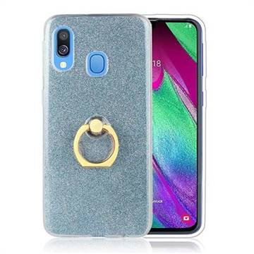 Luxury Soft TPU Glitter Back Ring Cover with 360 Rotate Finger Holder Buckle for Samsung Galaxy A60 - Blue