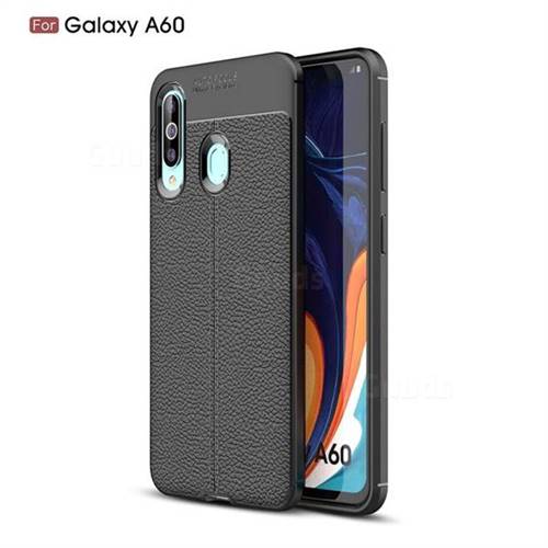 Luxury Auto Focus Litchi Texture Silicone TPU Back Cover for Samsung Galaxy A60 - Black