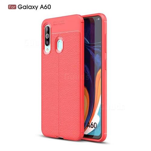 Luxury Auto Focus Litchi Texture Silicone TPU Back Cover for Samsung Galaxy A60 - Red