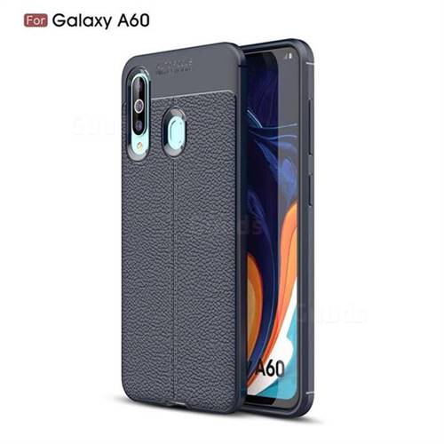 Luxury Auto Focus Litchi Texture Silicone TPU Back Cover for Samsung Galaxy A60 - Dark Blue