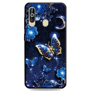 Phnom Penh Butterfly 3D Embossed Relief Black TPU Cell Phone Back Cover for Samsung Galaxy A60