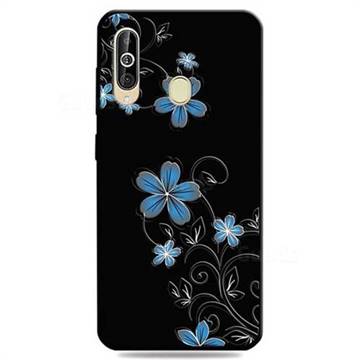 Little Blue Flowers 3D Embossed Relief Black TPU Cell Phone Back Cover for Samsung Galaxy A60