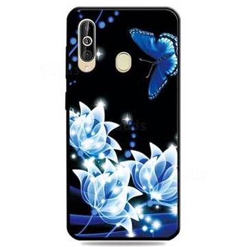 Blue Butterfly 3D Embossed Relief Black TPU Cell Phone Back Cover for Samsung Galaxy A60