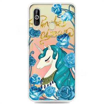 Blue Flower Unicorn Clear Varnish Soft Phone Back Cover for Samsung Galaxy A60