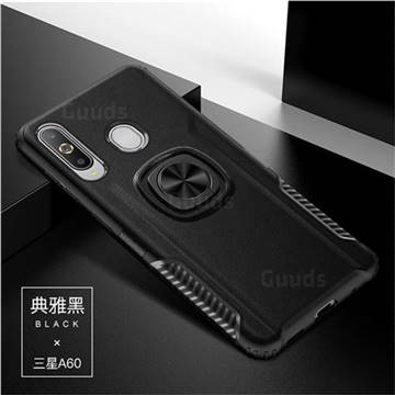 Knight Armor Anti Drop PC + Silicone Invisible Ring Holder Phone Cover for Samsung Galaxy A60 - Black