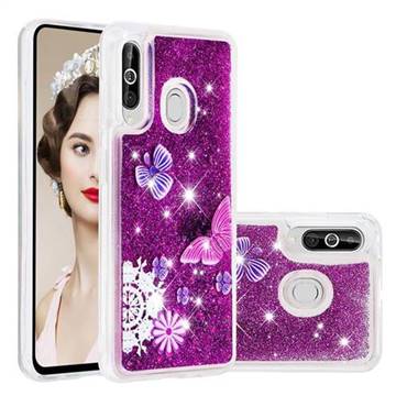 Purple Flower Butterfly Dynamic Liquid Glitter Quicksand Soft TPU Case for Samsung Galaxy A60