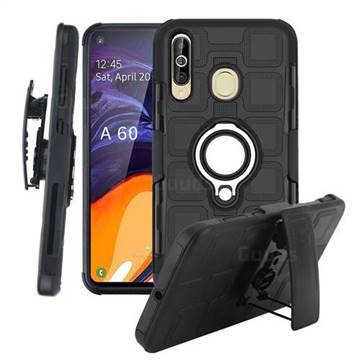 3 in 1 PC + Silicone Leather Phone Case for Samsung Galaxy A60 - Black