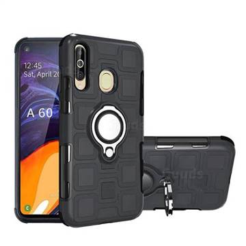 Ice Cube Shockproof PC + Silicon Invisible Ring Holder Phone Case for Samsung Galaxy A60 - Black