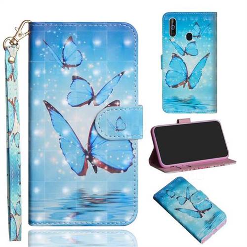 Blue Sea Butterflies 3D Painted Leather Wallet Case for Samsung Galaxy A60