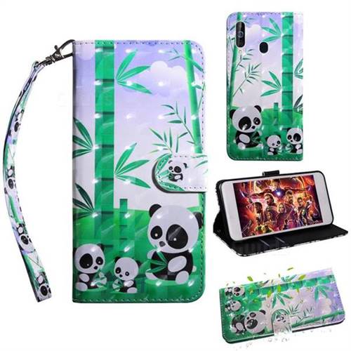 Eating Bamboo Pandas 3D Painted Leather Wallet Case for Samsung Galaxy A60