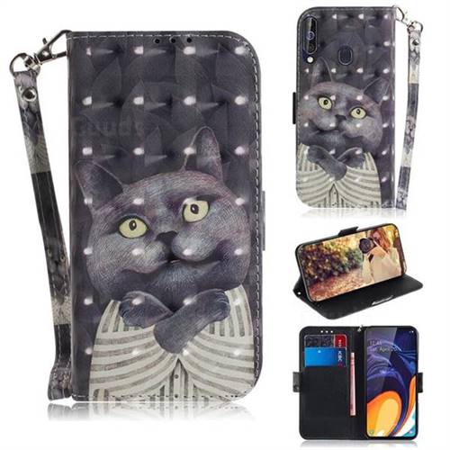 Cat Embrace 3D Painted Leather Wallet Phone Case for Samsung Galaxy A60