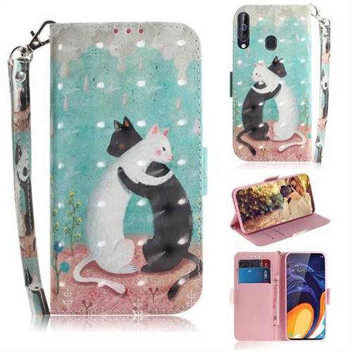 Black and White Cat 3D Painted Leather Wallet Phone Case for Samsung Galaxy A60
