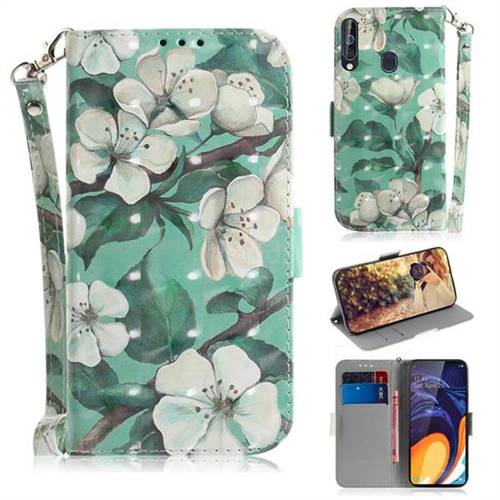 Watercolor Flower 3D Painted Leather Wallet Phone Case for Samsung Galaxy A60