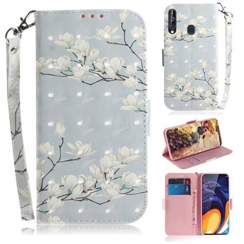 Magnolia Flower 3D Painted Leather Wallet Phone Case for Samsung Galaxy A60