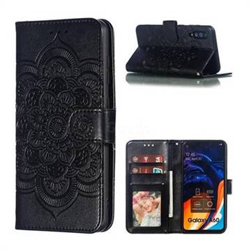 Intricate Embossing Datura Solar Leather Wallet Case for Samsung Galaxy A60 - Black