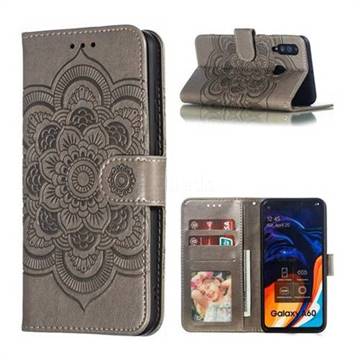 Intricate Embossing Datura Solar Leather Wallet Case for Samsung Galaxy A60 - Gray