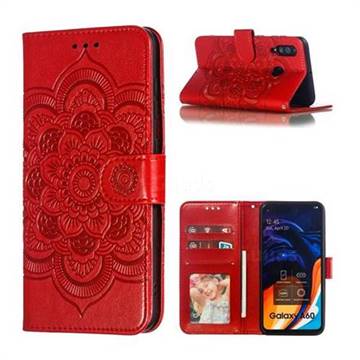 Intricate Embossing Datura Solar Leather Wallet Case for Samsung Galaxy A60 - Red