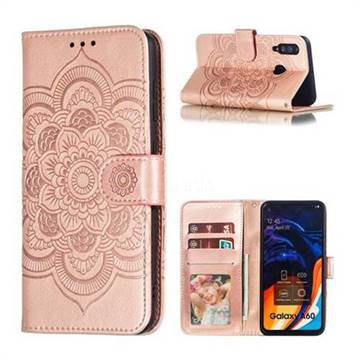 Intricate Embossing Datura Solar Leather Wallet Case for Samsung Galaxy A60 - Rose Gold