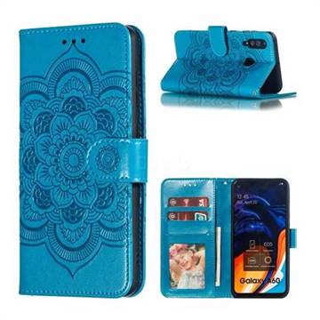 Intricate Embossing Datura Solar Leather Wallet Case for Samsung Galaxy A60 - Blue