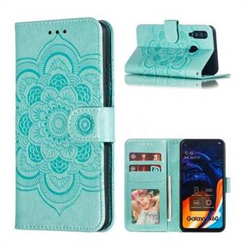 Intricate Embossing Datura Solar Leather Wallet Case for Samsung Galaxy A60 - Green