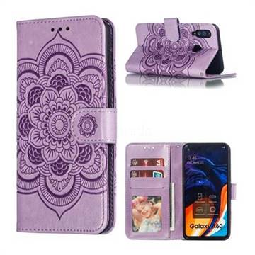 Intricate Embossing Datura Solar Leather Wallet Case for Samsung Galaxy A60 - Purple
