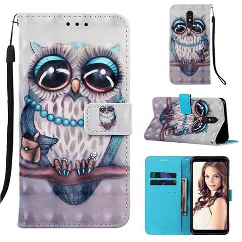 Sweet Gray Owl 3D Painted Leather Wallet Case for Samsung Galaxy A60