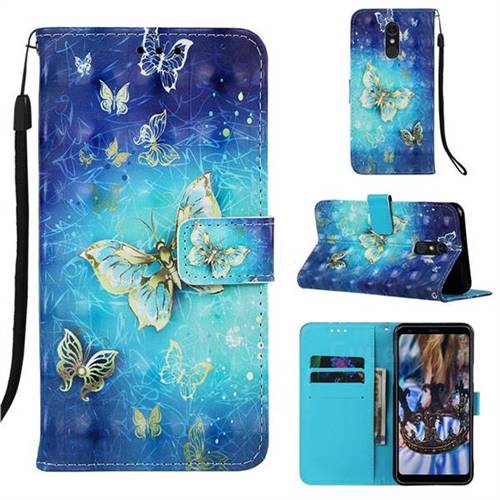 Gold Butterfly 3D Painted Leather Wallet Case for Samsung Galaxy A60